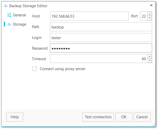 Backup storage editor -SFTP