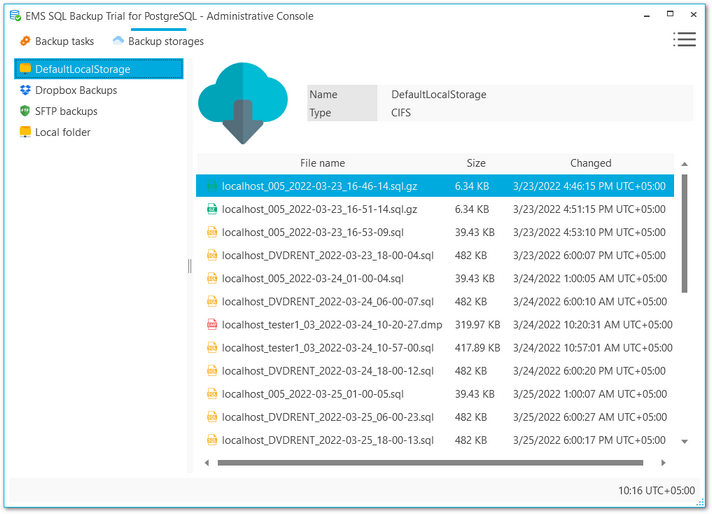 Backup targets tab