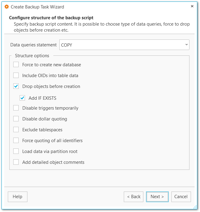 Backup tasks - Configuring backup structure