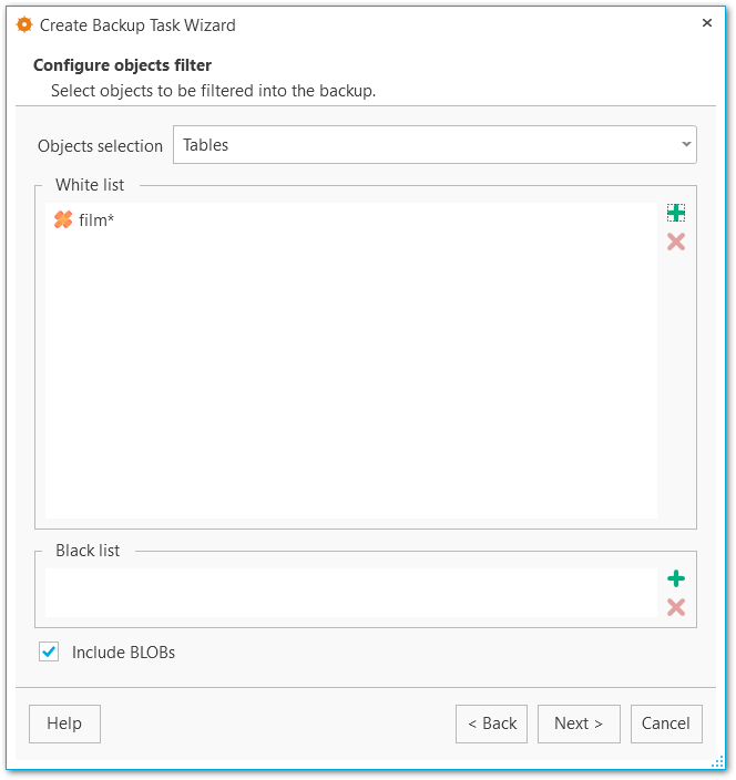 Backup tasks - Configuring object filter