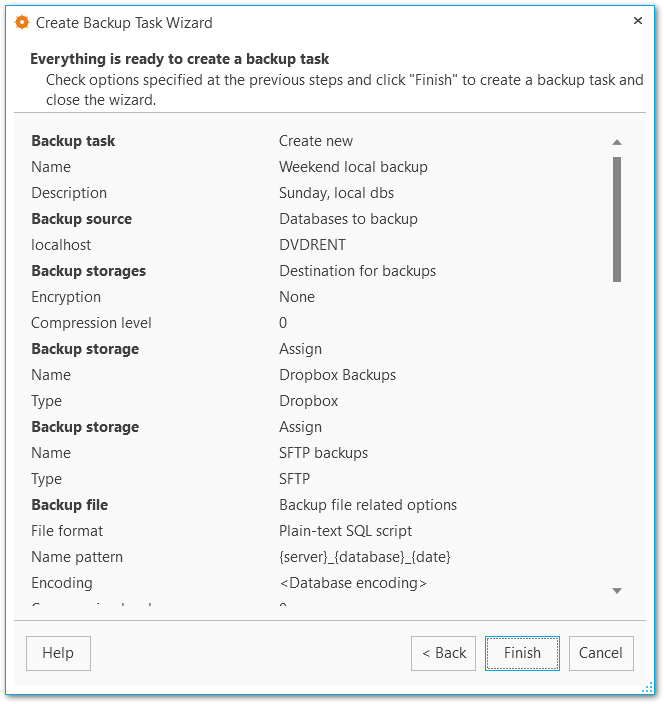 Backup tasks - Performing operation