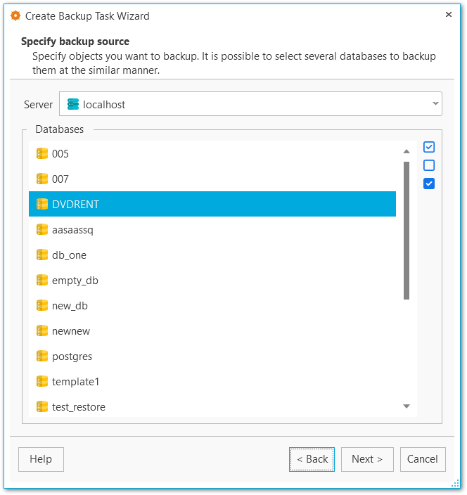 Backup tasks - Specifying backup source