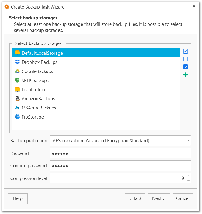 Backup tasks - Specifying backup storage