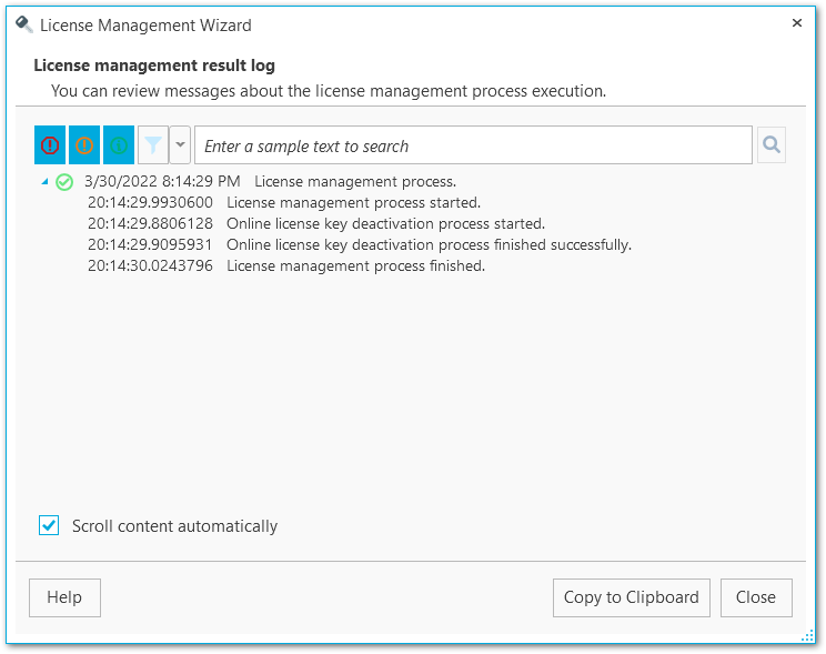 License management wizard - Deactivation completing operation