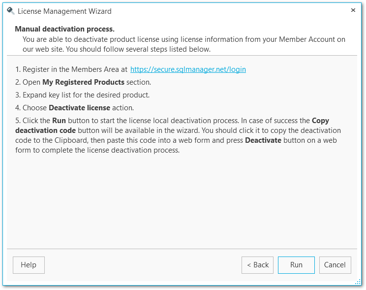 License management wizard - Deactivation manual