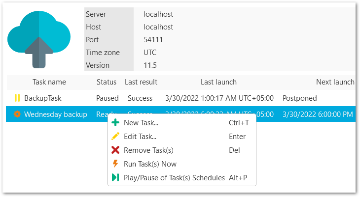 Monitoring tasks from the main window