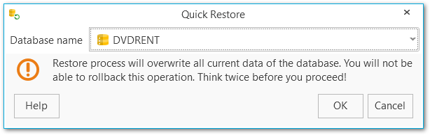 Quick restore dialog