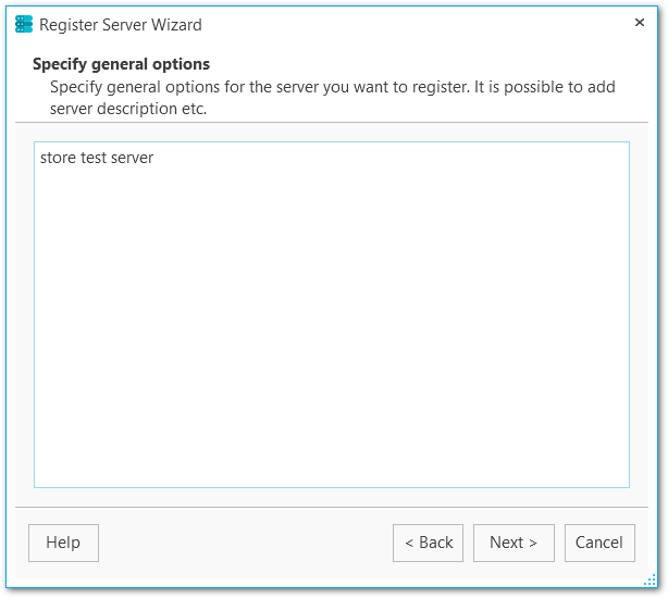 Register server - Specifying general options