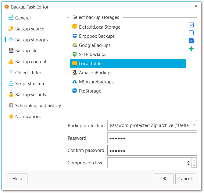 Task editor - Backup storages