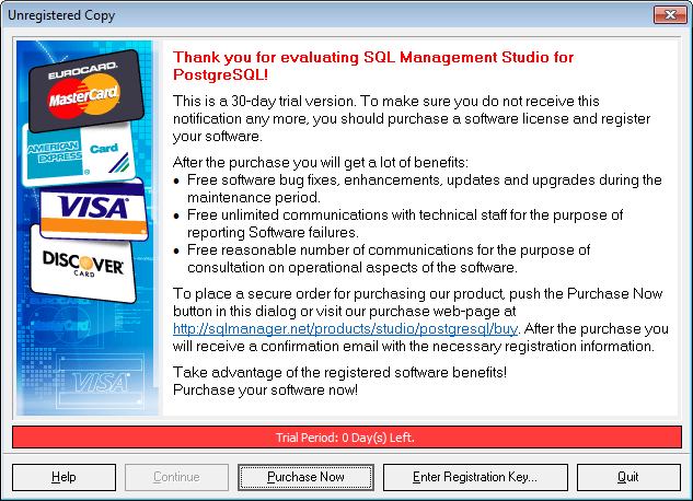 Welcome to SQL Studio - Unregistered copy