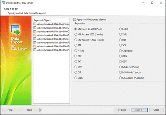 Выбор формата для экспорта данных