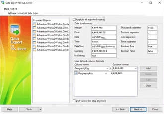 Настройка параметров экспорта