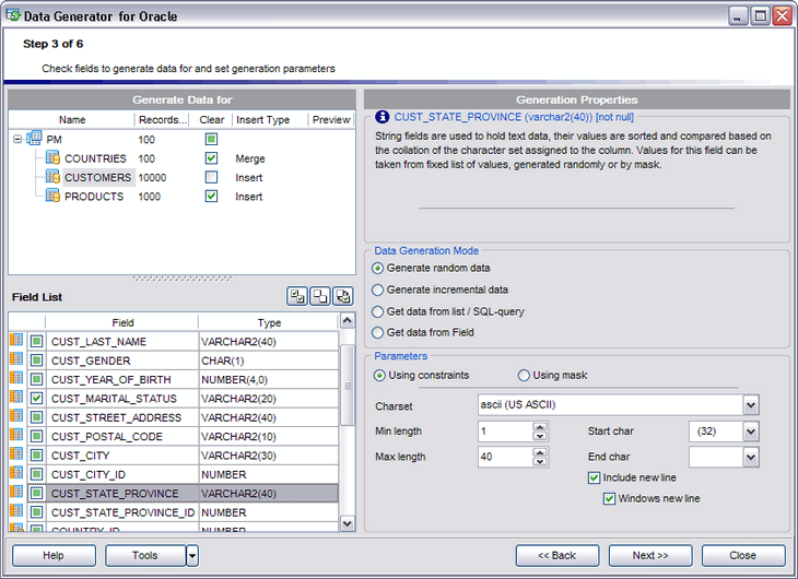 EMS Data Generator for Oracle
