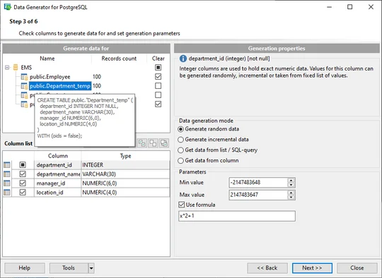 EMS Data Generator for PostgreSQL