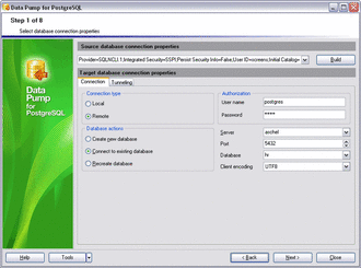 Установка параметров соединения