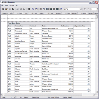Распечатка данных