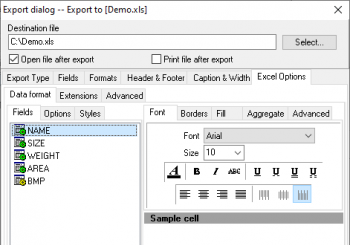 Настройка параметров экспорта данных в Excel